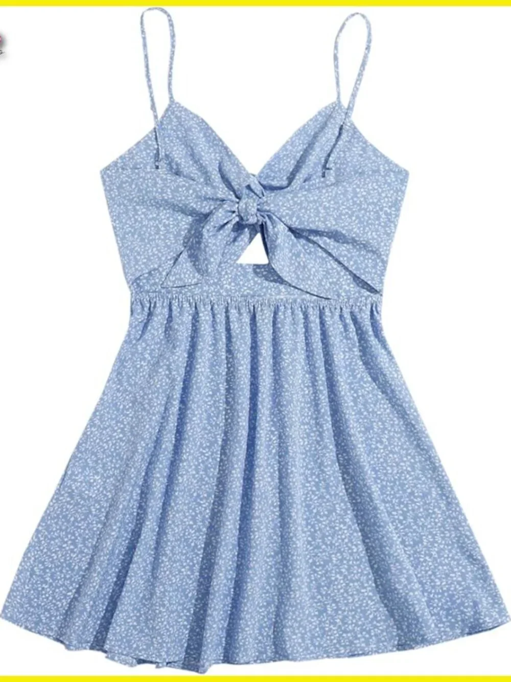 Boho Floral Print Twist Front Cami Mini Dress Swing A-Line Summer Chic